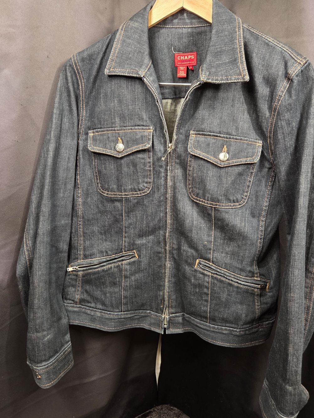 Chaps Dark Blue Denim Zip Jacket Medium